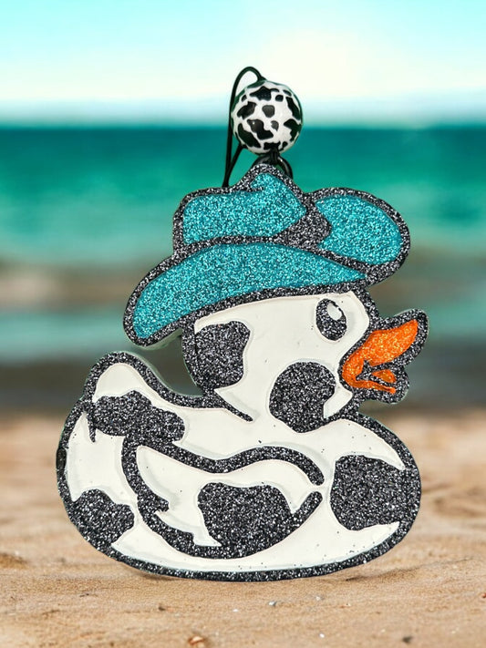 Cow Print Cowboy Rubber Duck Car Freshie