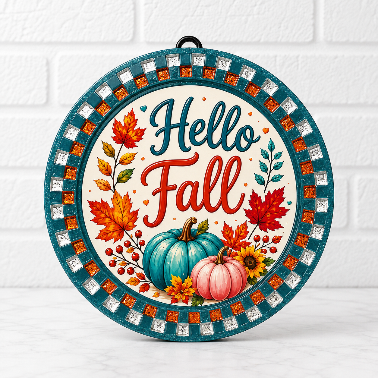 Hello Fall Pumpkin Car Freshie – Teal & Orange Autumn Design