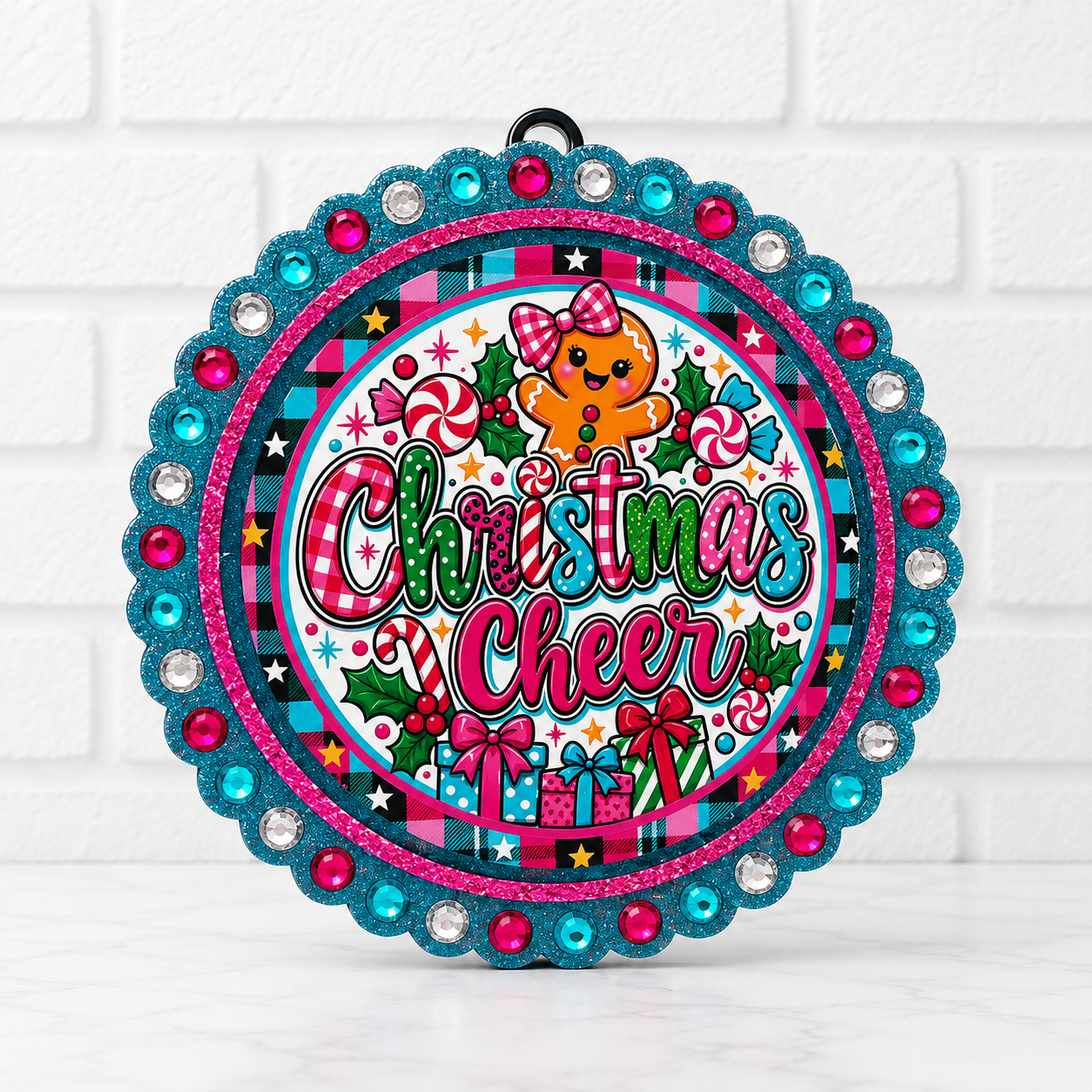 Christmas Cheer Car Freshie – Pink, Teal & Gingerbread Christmas Design