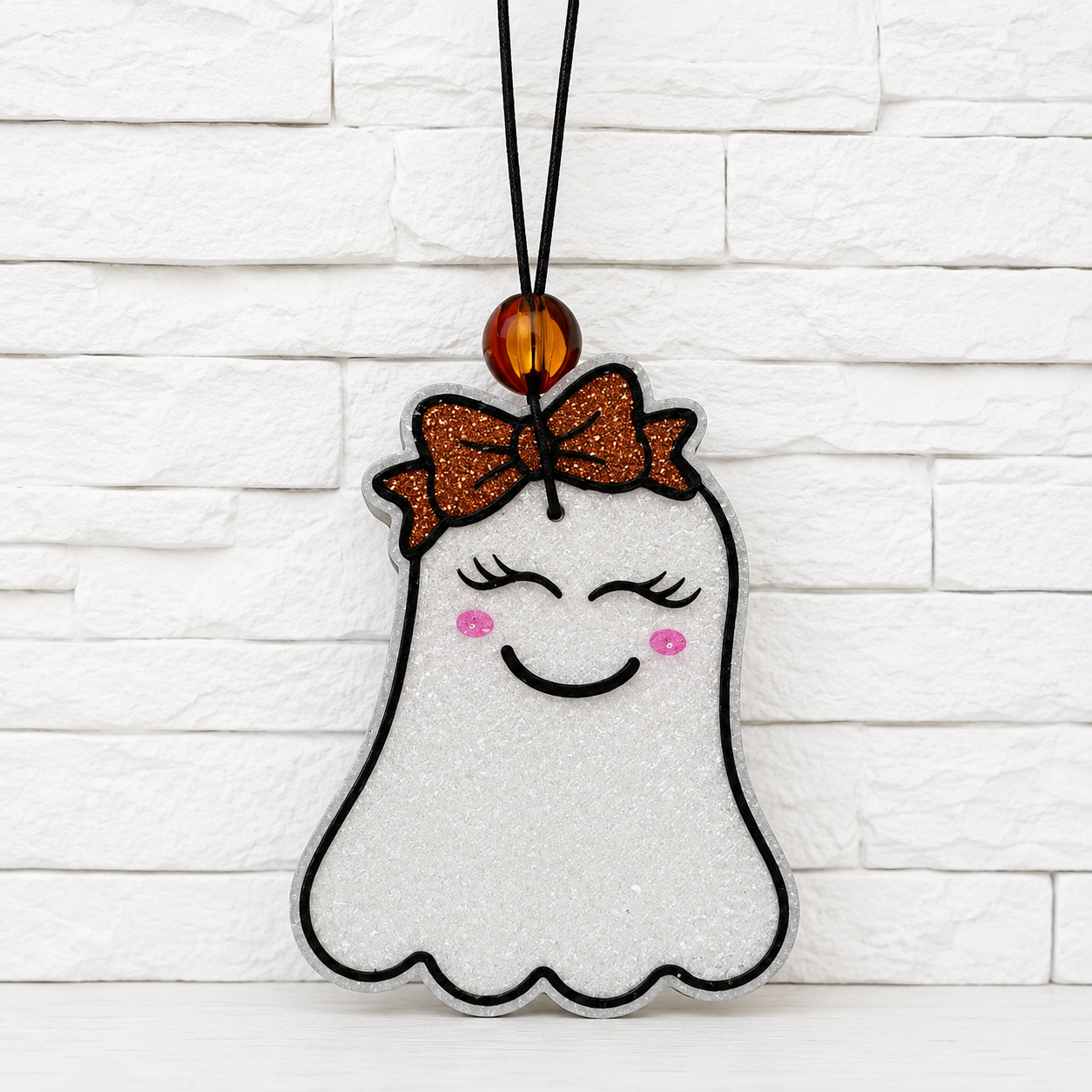 Cute Ghost Girl Halloween Car Freshener | Handmade Glitter Ghost Air Freshener | Spooky Cute Fall Car Accessory