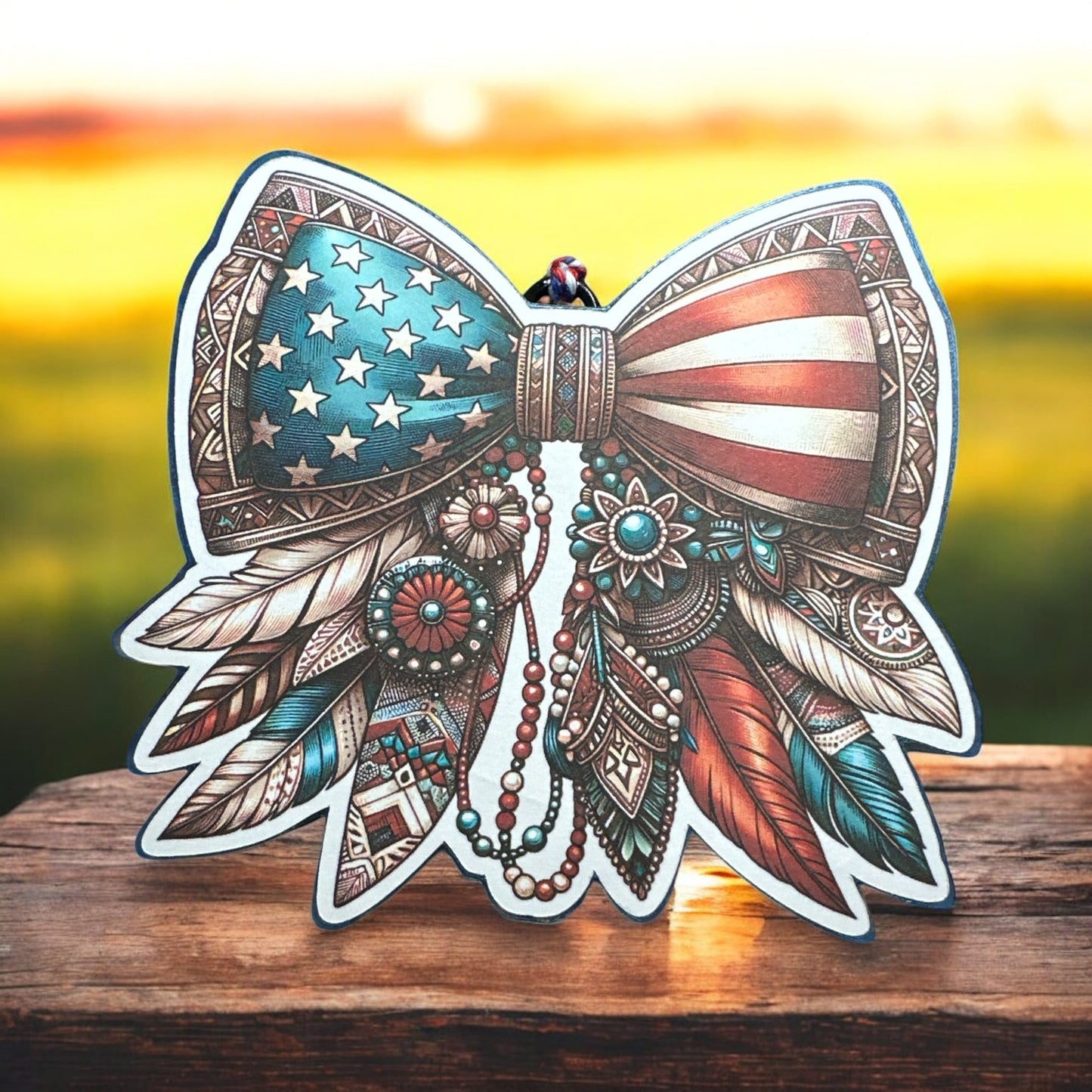Boho Western American Flag Coquette Bow Car Freshie