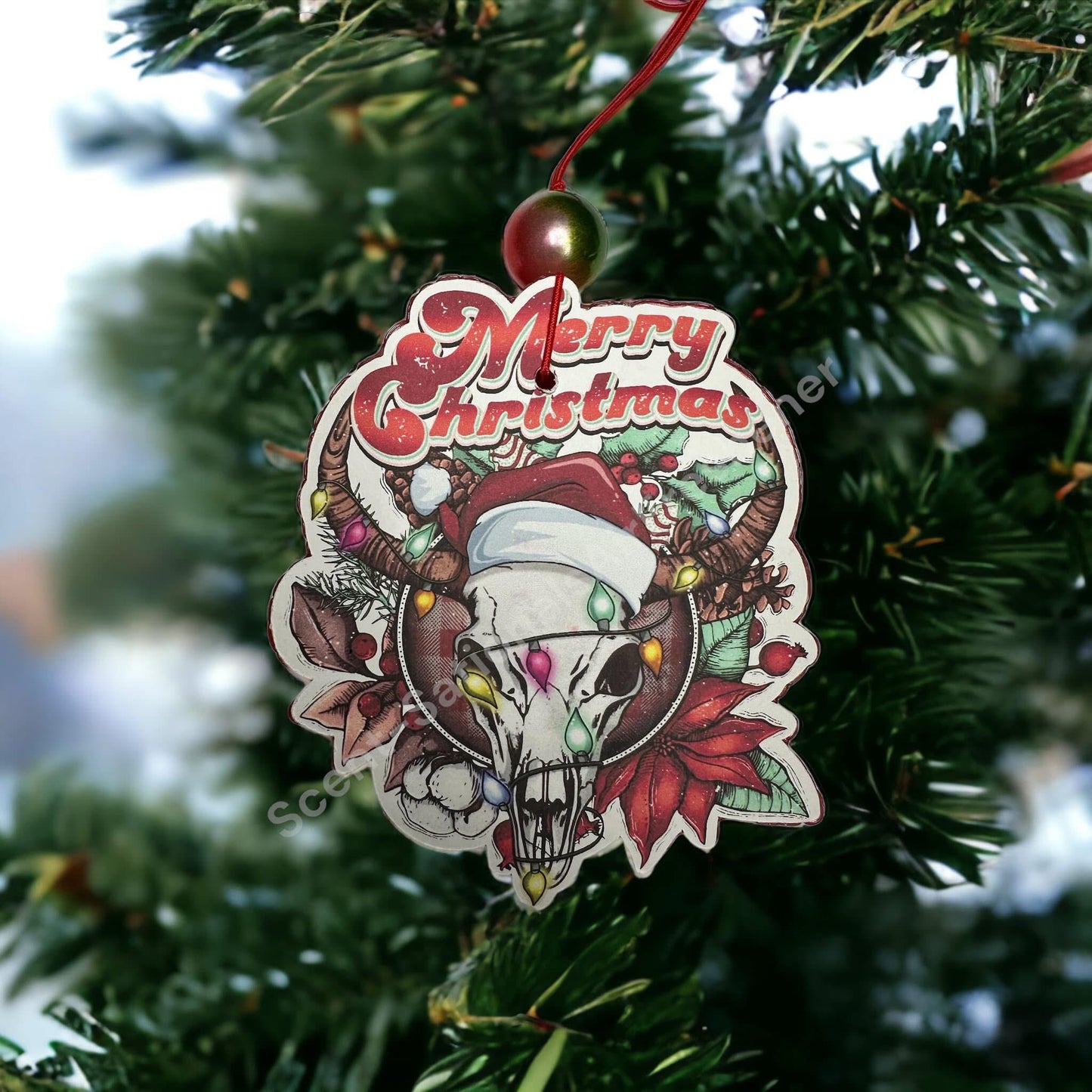 Merry Christmas Bull Skull Car Freshie