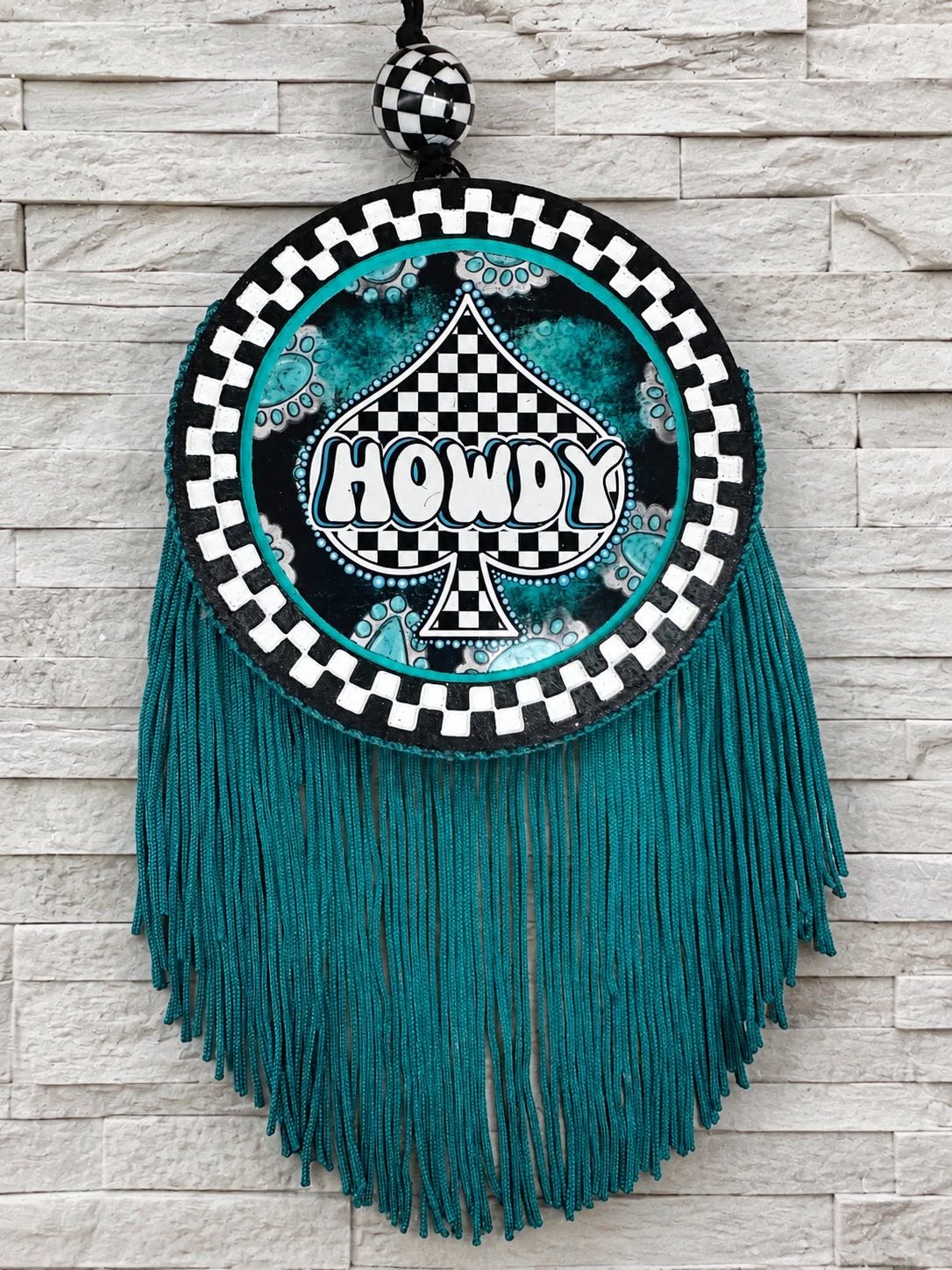 Checkered Howdy Western Fringe Car Freshie