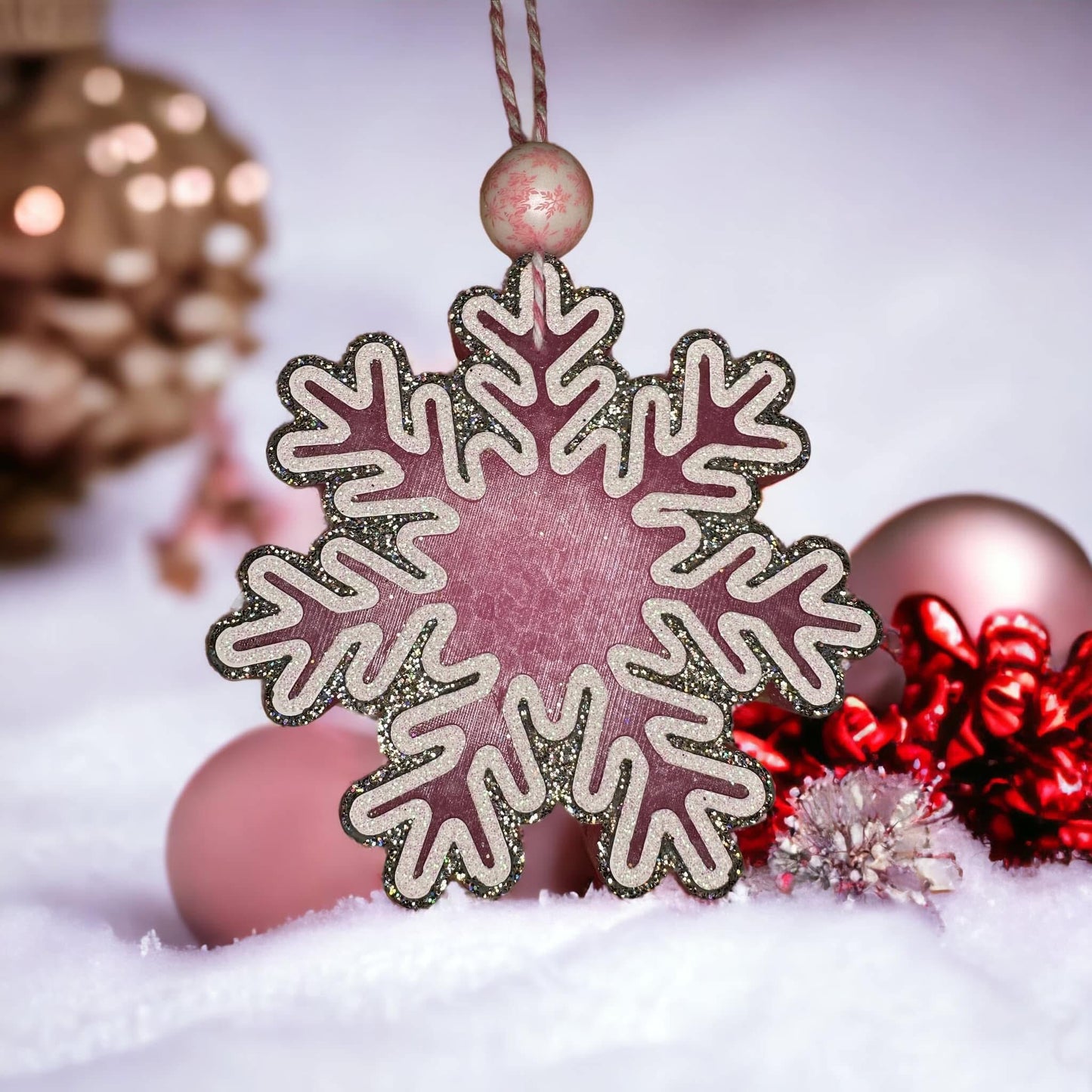 Pink Snowflake Christmas Car Freshie