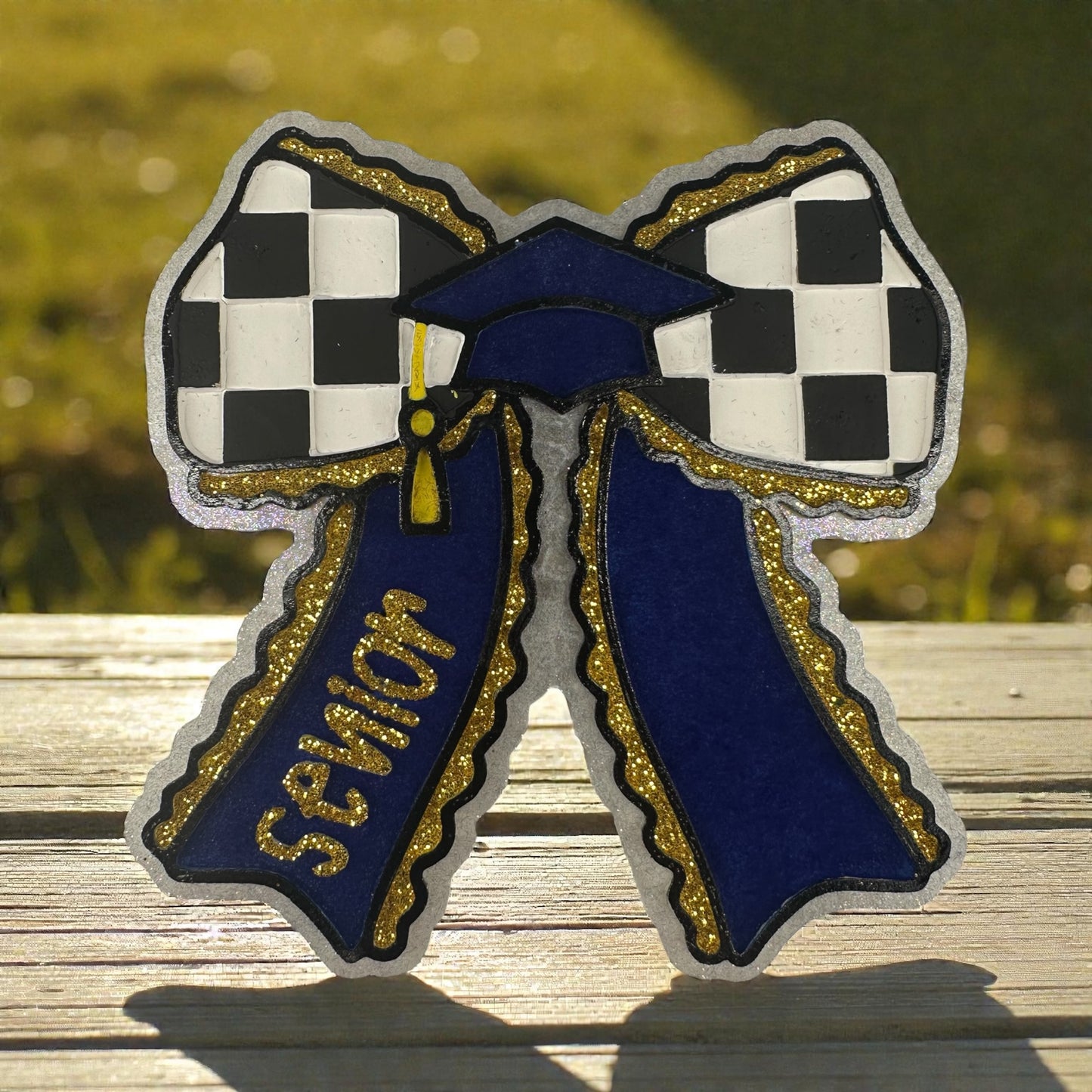 Senior Checkered Bow Car Freshie