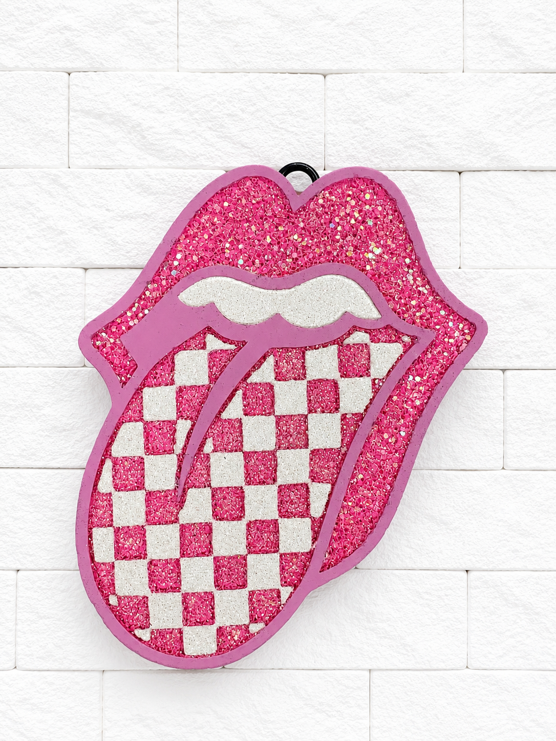 Pink Checkered Tongue Car Freshie | Retro Lips Air Freshener | Coquette Car Charm | Girly Car Accessory
