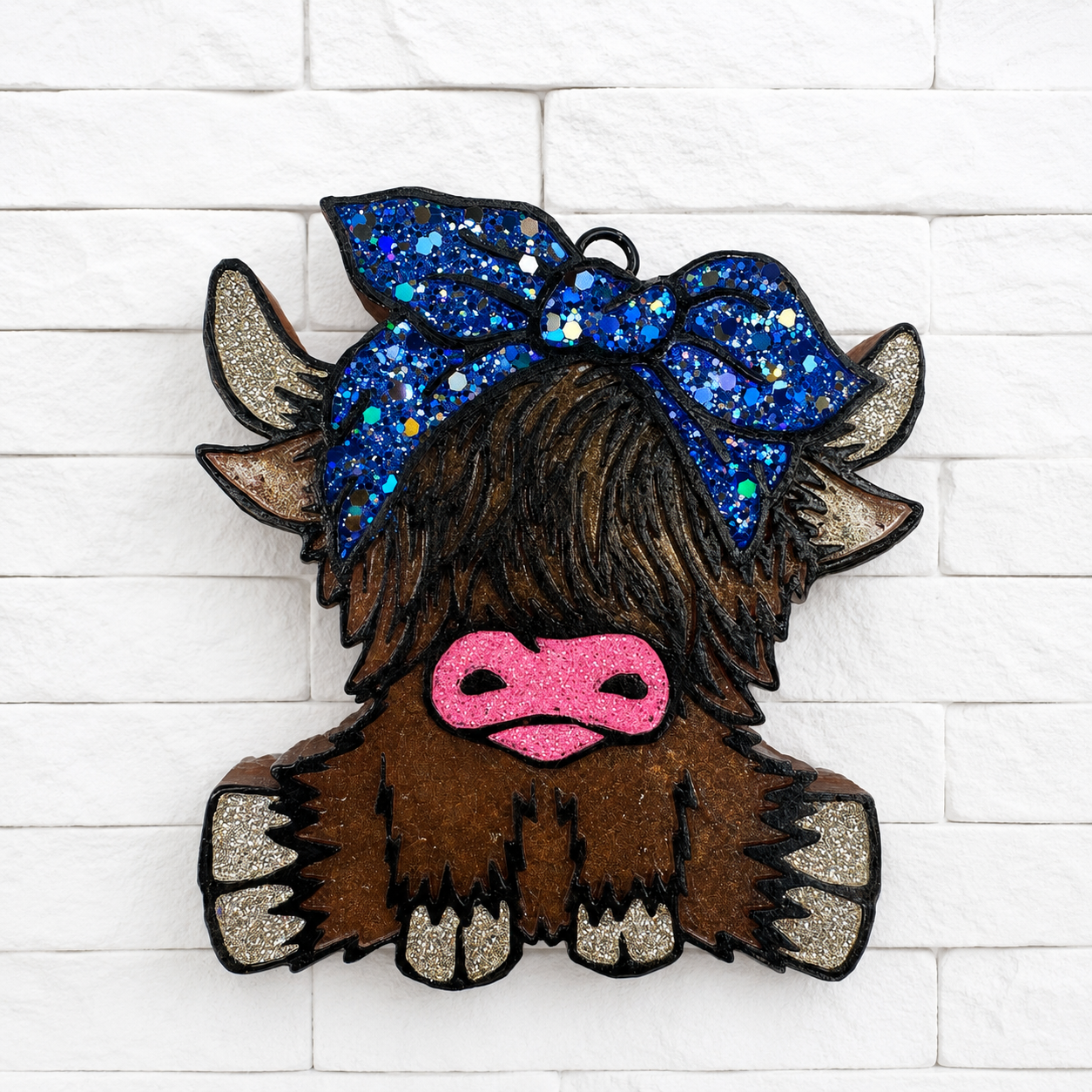 Highland Cow Car Freshie with Blue Bow | Cute Cow Car Air Freshener | Handmade Car Freshener