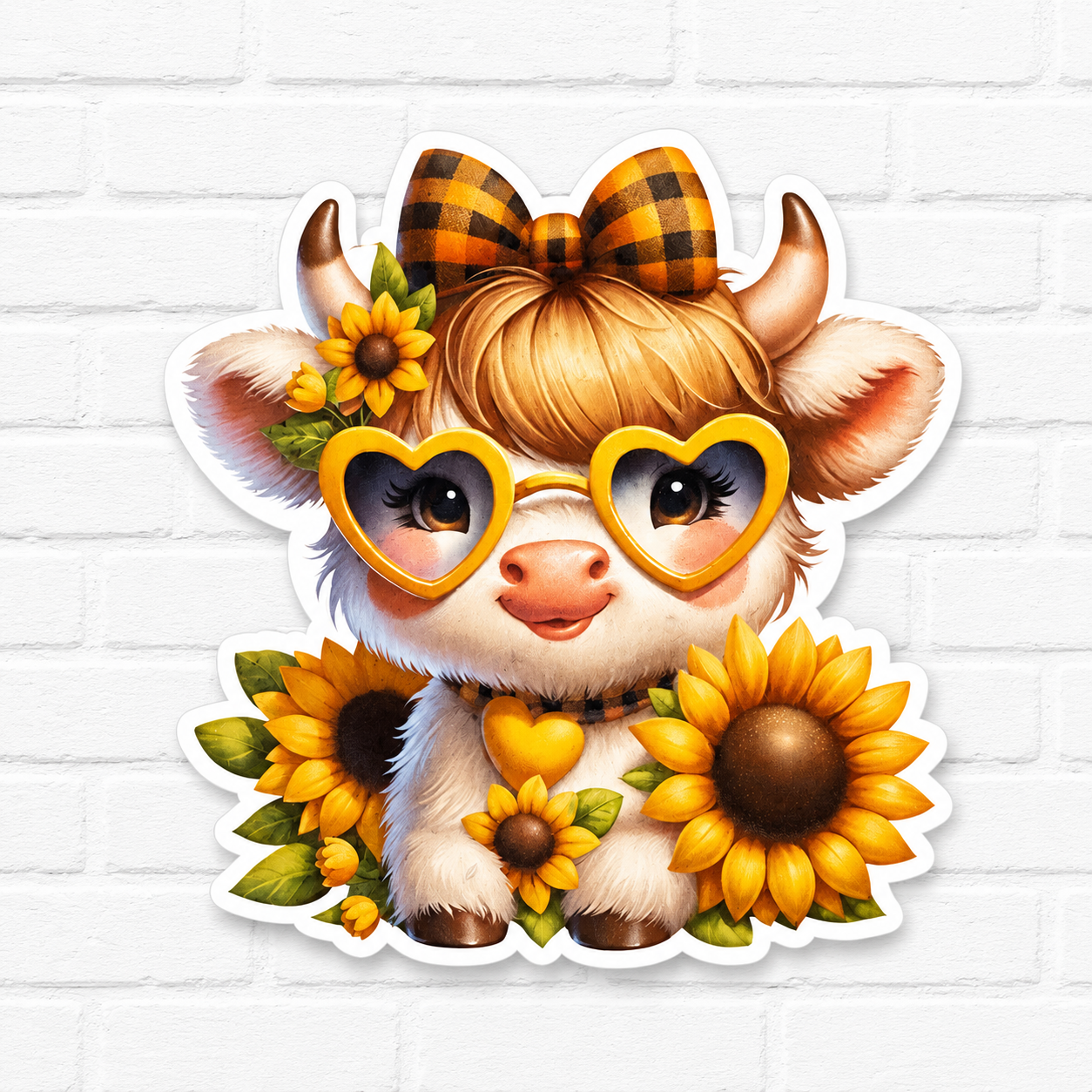 Sunflower Highland Cow Car Freshie | Cute Cow Air Freshener | Buffalo Plaid Bow & Heart Sunglasses | Handmade Car Freshener