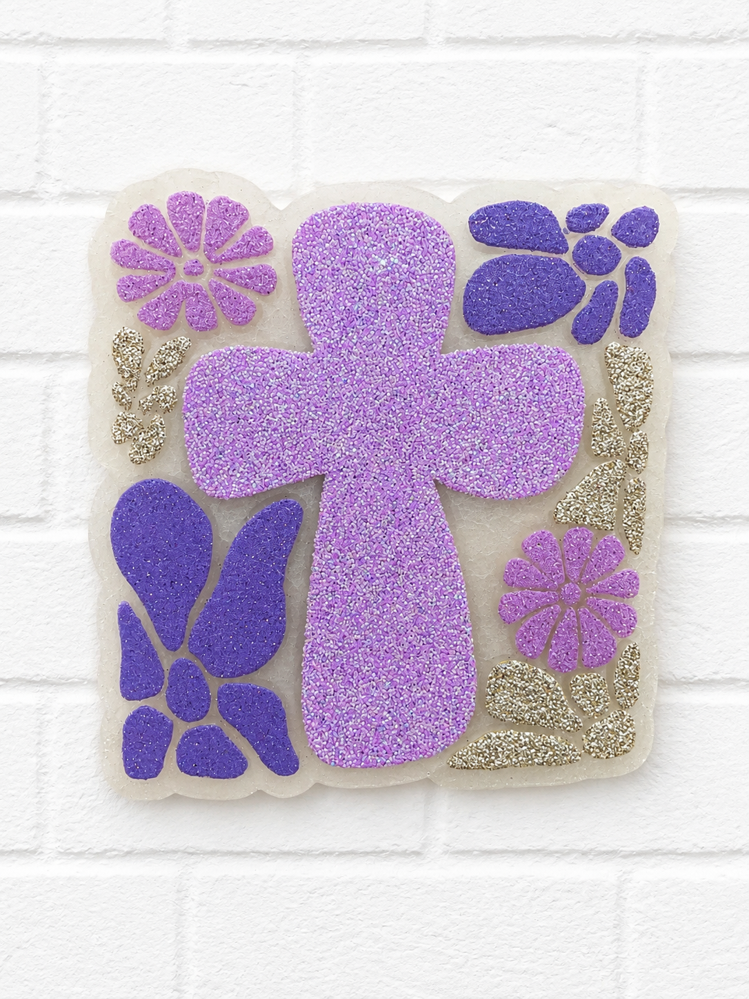 Purple Floral Cross Car Freshie | Christian Glitter Air Freshener | Handmade Faith-Based Car Freshener | Religious Gift