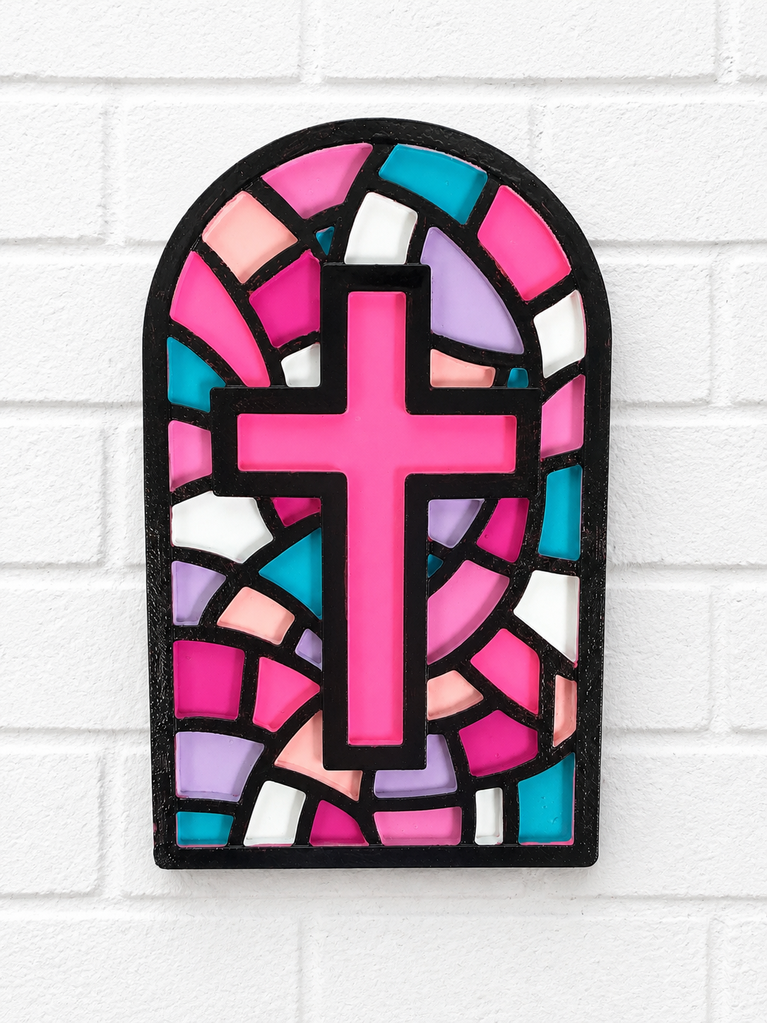 Stained Glass Cross Car Freshie | Christian Car Air Freshener | Pink Cross Handmade Freshie | Faith-Based Religious Gift