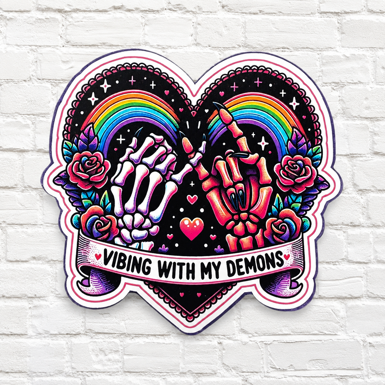 Vibing With My Demons Car Freshie | Rainbow Skeleton Heart Air Freshener | Gothic Car Freshener