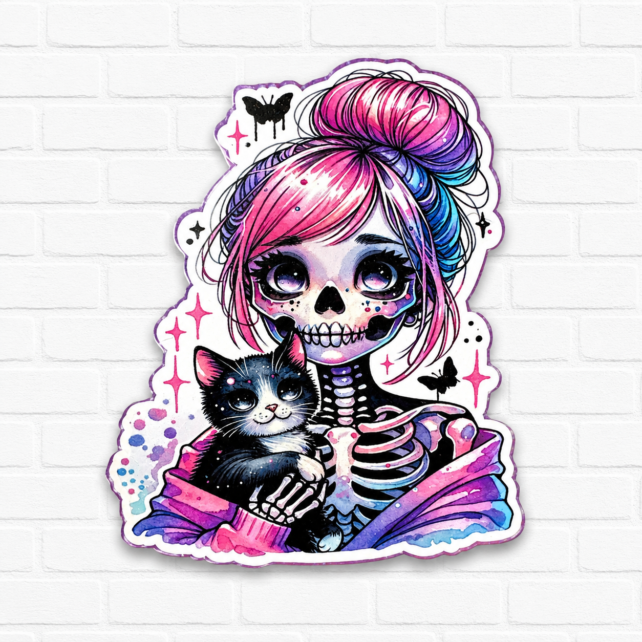 Skeleton Girl & Black Cat Car Freshie | Cute Gothic Skull Air Freshener | Spooky Kawaii Car Freshener