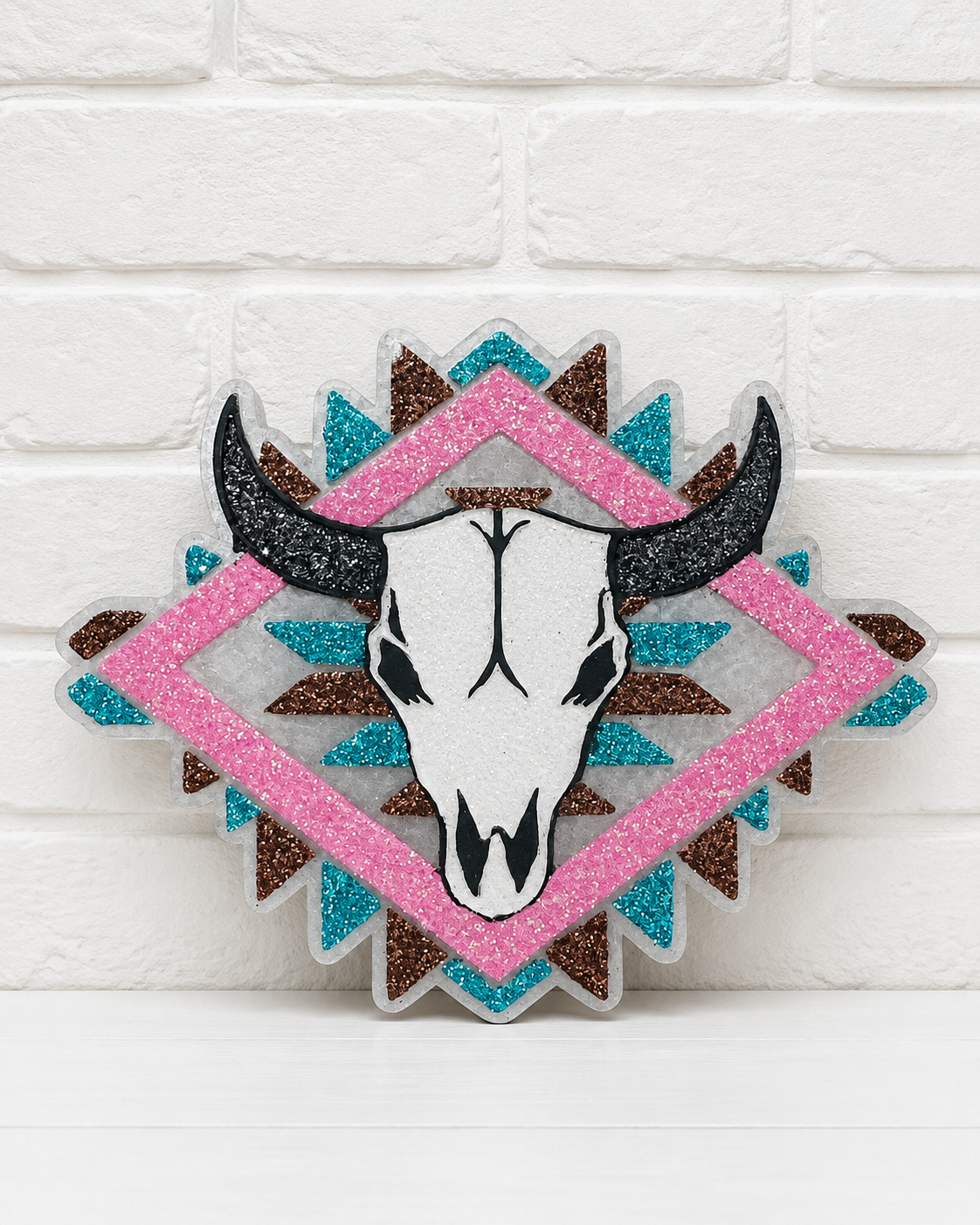 Southwestern Bull Skull Car Freshie | Pink & Turquoise Western Air Freshener | Handmade Glitter Car Scent