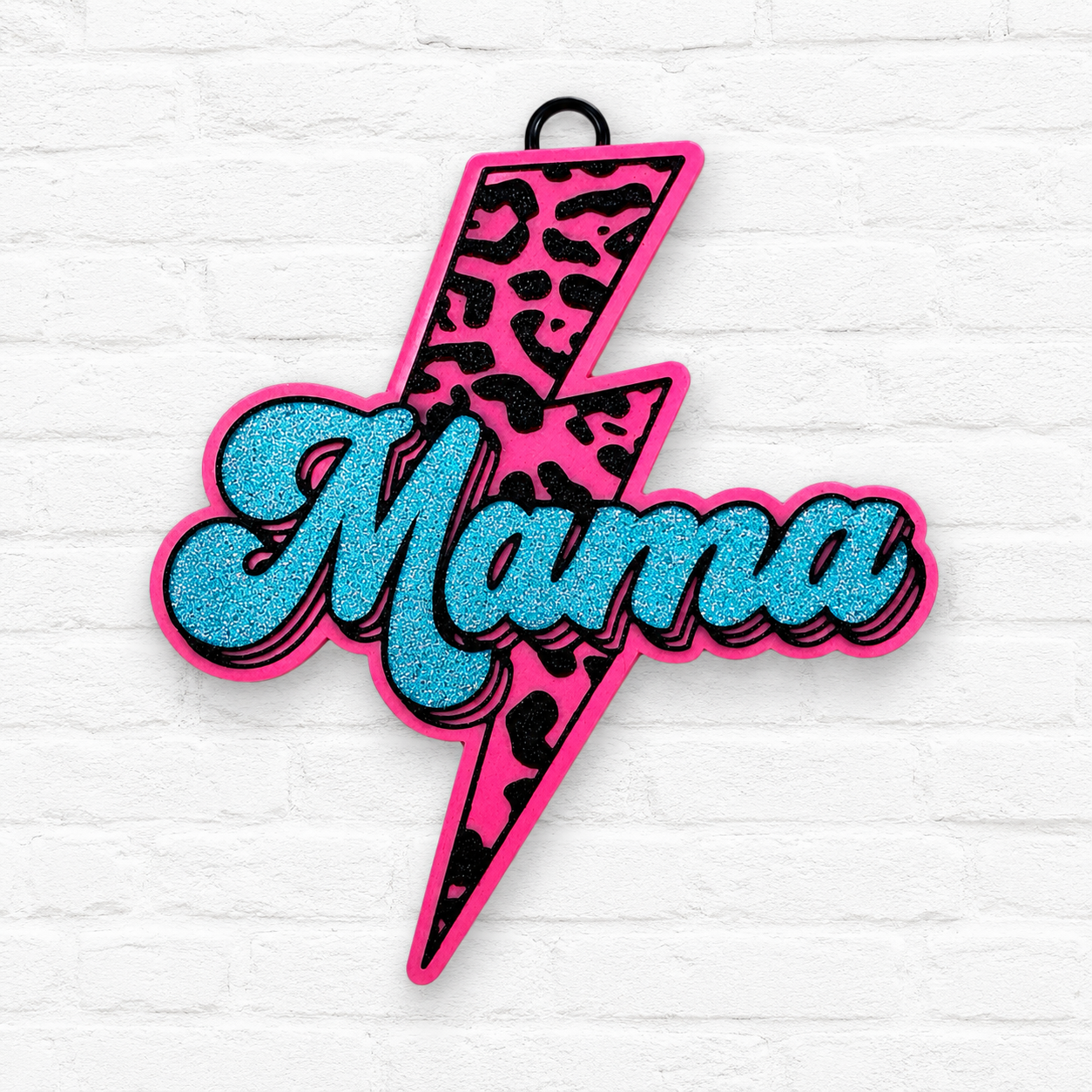 Mama Lightning Bolt Car Freshie | Pink Leopard Print Air Freshener | Handmade Glitter Car Accessory for Mom
