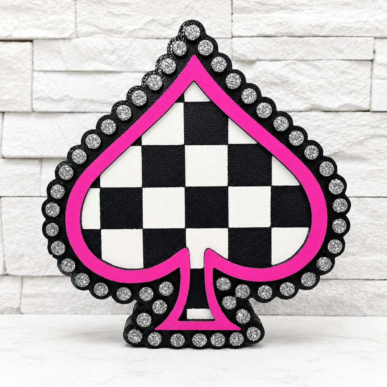 Pink Checkered Spade Car Freshie | Handcrafted Air Freshener | Rhinestone Car Scent | Cute Car Accessory | Gift for Her