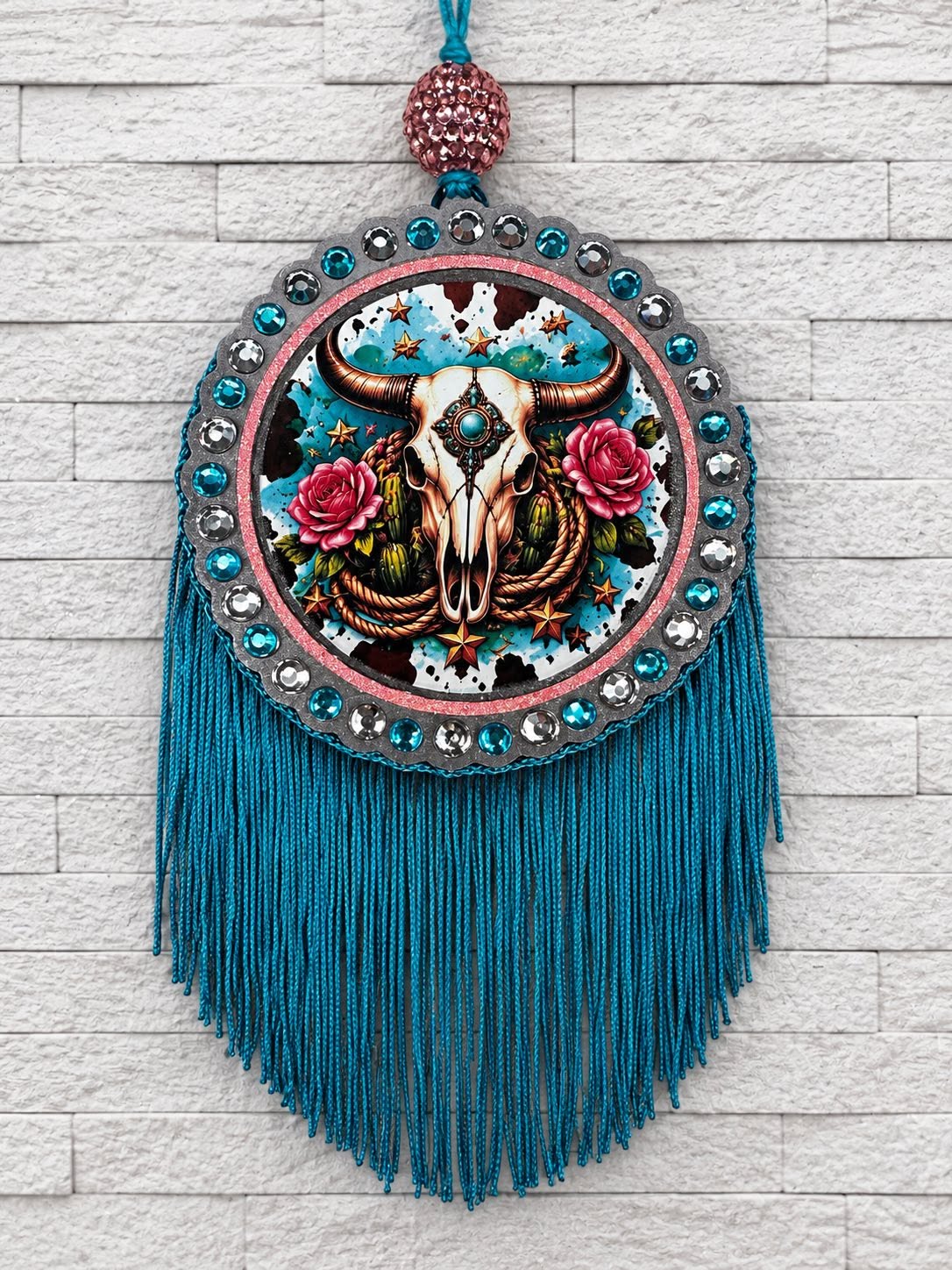 Boho Bull Skull Western Fringe Car Freshie
