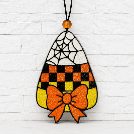 Halloween Candy Corn Bow Car Freshener | Handmade Glitter Air Freshener | Cute Fall Car Scent | Spooky Car Accessory