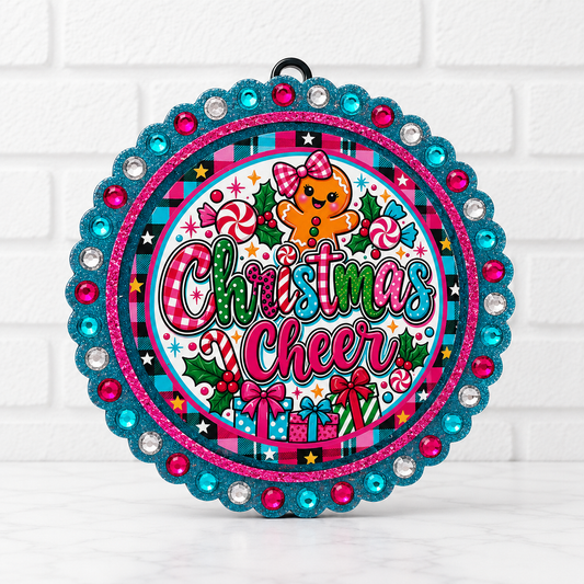 Christmas Cheer Car Freshie – Pink, Teal & Gingerbread Christmas Design