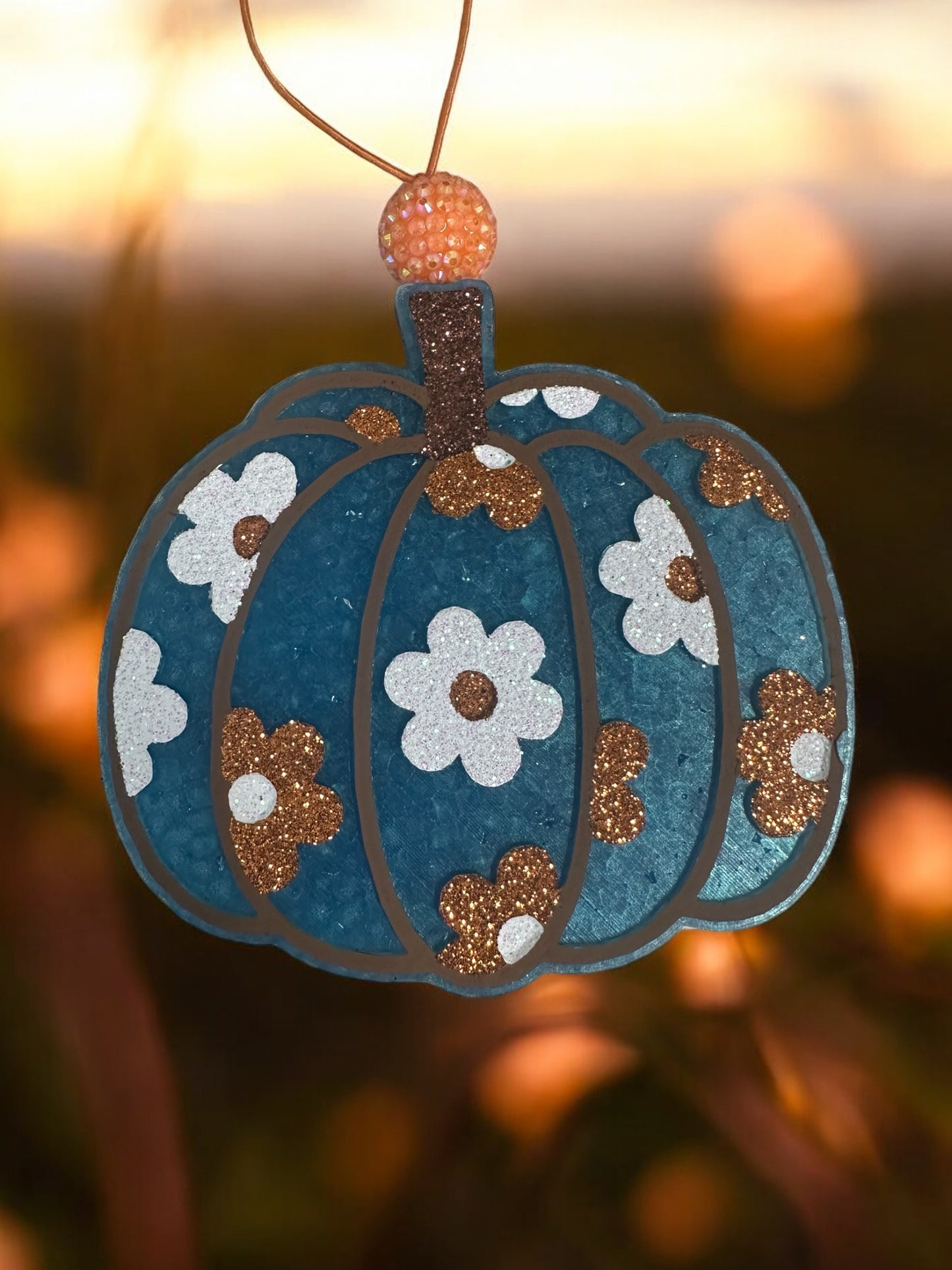 Teal Floral Pumpkin Car Freshie