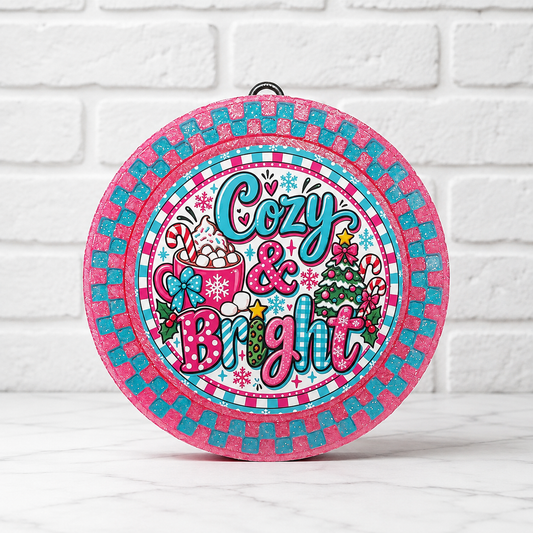 Cozy & Bright Car Freshie – Pink & Teal Christmas Design