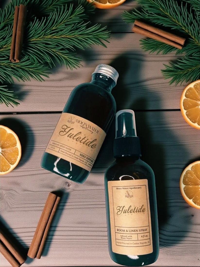 *YULETIDE* - REED DIFFUSER & ROOM SPRAY -- Patchouli, Clove, Vanilla, Orange -- Moon Water Apothecary