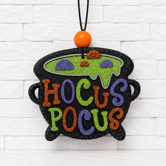 Hocus Pocus Halloween Cauldron Car Freshener | Handmade Glitter Air Freshener | Spooky Witch Decor | Fall Car Scent