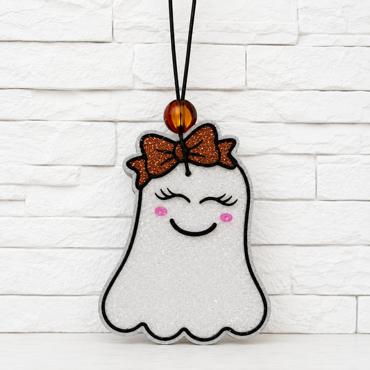 Cute Ghost Girl Halloween Car Freshener | Handmade Glitter Ghost Air Freshener | Spooky Cute Fall Car Accessory