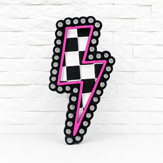 Pink Checkered Lightning Bolt Car Freshie | Handmade Glitter Air Freshener | Trendy Western Car Accessory