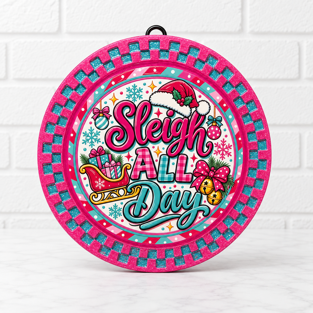 Sleigh All Day Car Freshie – Pink & Teal Christmas Design
