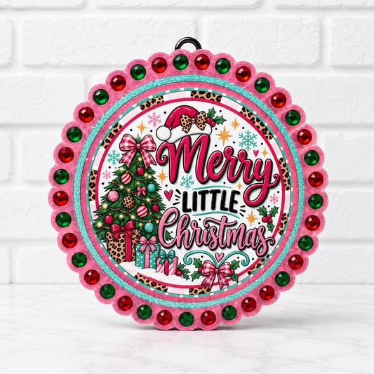 Merry Little Christmas Car Freshie – Pink, Teal & Leopard Holiday Design