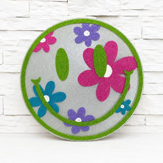 Flower Power Smiley Face Car Freshie | Handmade Glitter Air Freshener | Hippie Floral Car Scent