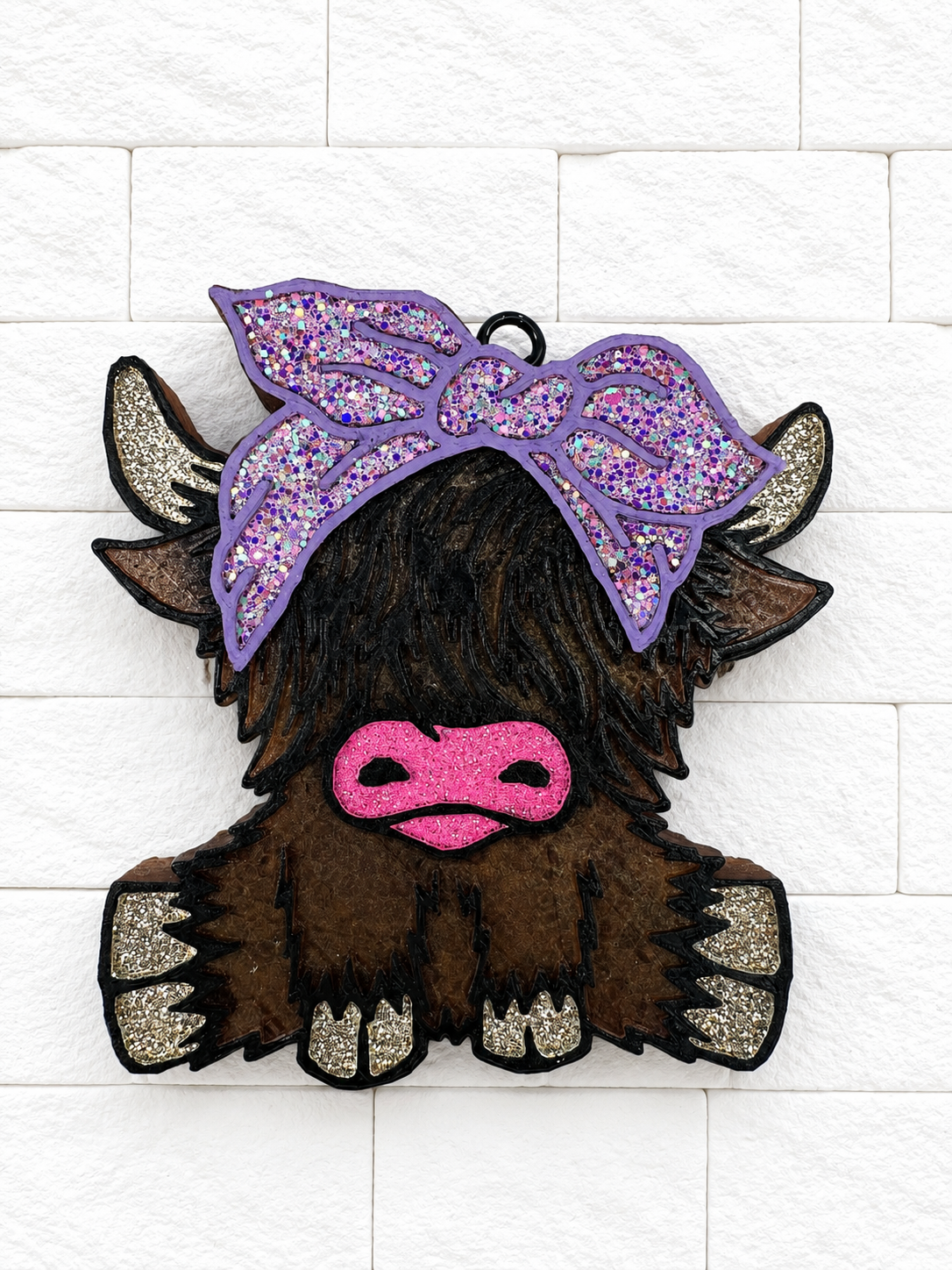 Highland Cow Car Freshie with Purple Bow | Cute Cowgirl Air Freshener | Western Car Accessory | Handmade Gift