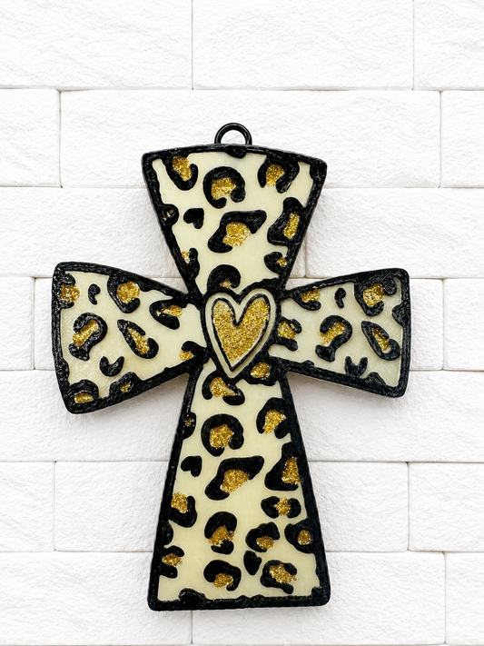 Leopard Print Cross Car Freshie | Christian Car Air Freshener | Faith Car Charm | Handmade Religious Gift