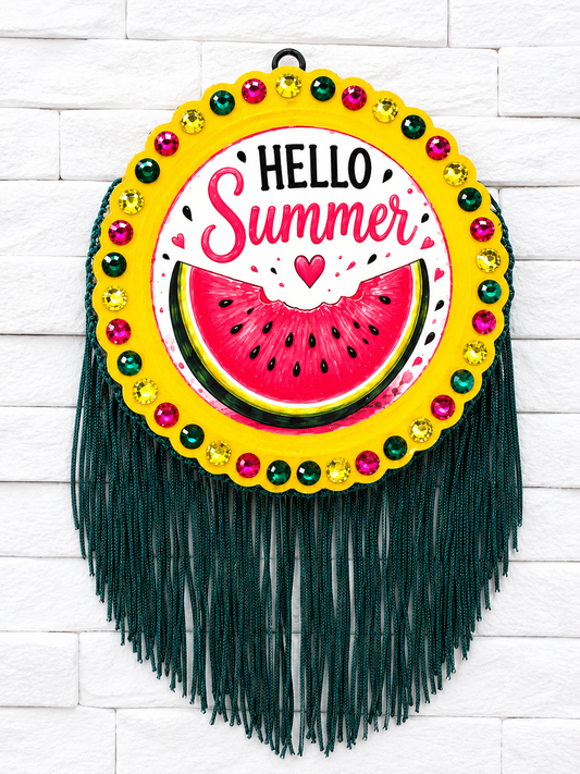 Hello Summer Watermelon Car Freshie | Handmade Summer Air Freshener | Watermelon Fringe Freshie