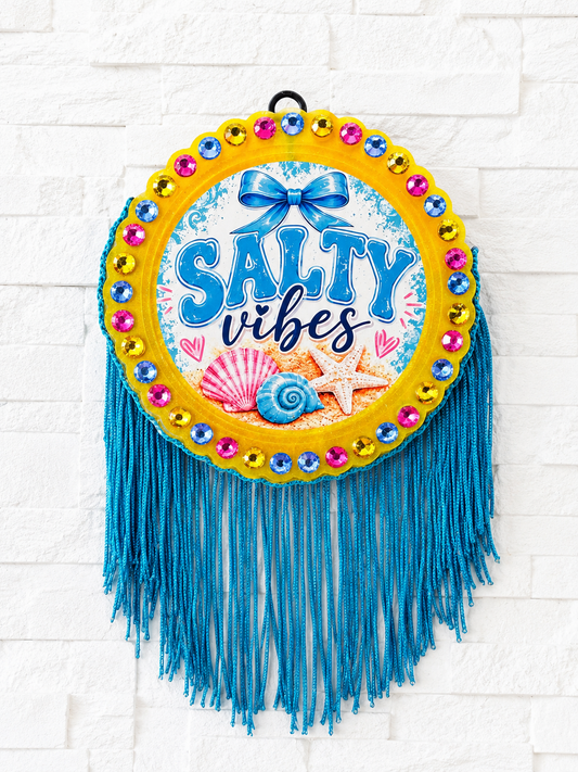 Salty Vibes Beach Car Freshie | Handmade Coastal Fringe Air Freshener | Summer Beach Decor