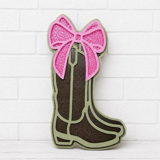 Pink Bow Cowgirl Boot Freshie | Western Car Air Freshener | Glitter Bow Freshie | Handmade Country Car Accessory | Cowgirl Gift