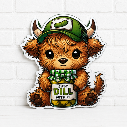 Just Dill With It Highland Cow Car Freshie | Funny Pickle Cow Air Freshener | Farmhouse Car Freshener