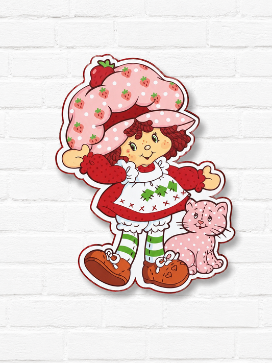 Strawberry Girl Car Freshie | Cute Strawberry-Themed Air Freshener | Handmade Car Freshener with Kitten | Pink Car Accessory