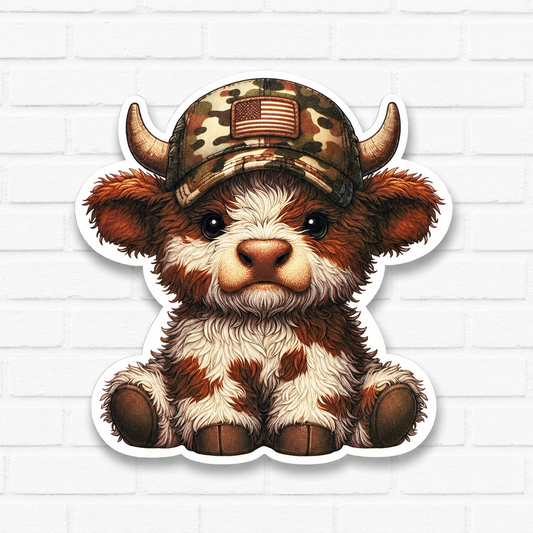 Camo Highland Cow Car Freshie | Cute Highland Cow Air Freshener | American Flag Hat | Handmade Country Car Accessory