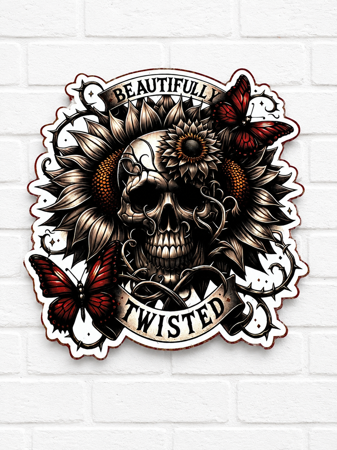 Beautifully Twisted Skull & Sunflower Car Freshie | Gothic Butterfly Air Freshener | Handmade Car Scent