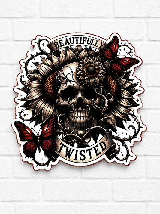 Beautifully Twisted Skull & Sunflower Car Freshie | Gothic Butterfly Air Freshener | Handmade Car Scent