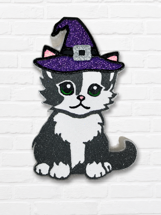Halloween Witch Cat Car Freshie | Gray & White Cat Air Freshener | Cute Halloween Car Scent | Handmade Freshie
