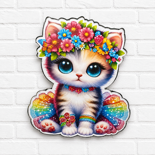 Boho Flower Kitten Car Freshie | Cute Floral Cat Air Freshener | Rainbow Kitty Hanging Freshener | Custom Scent Car Accessory | Cat Lover Gift