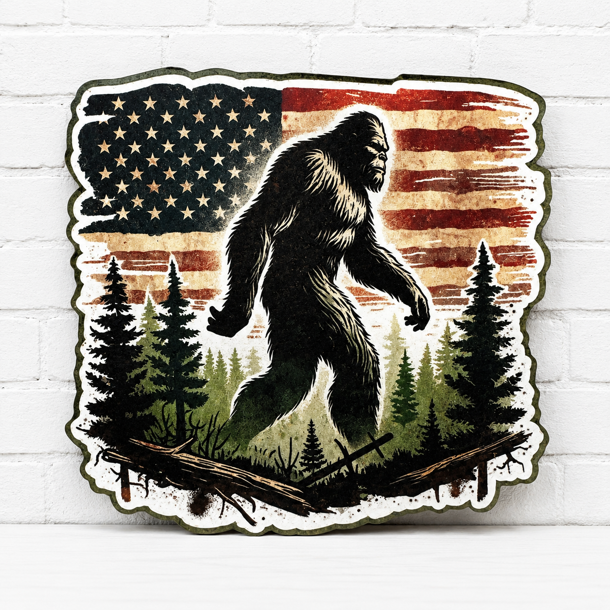 Bigfoot American Flag Car Freshie | Sasquatch Air Freshener | Patriotic Car Freshie | Outdoor Adventure Gift | Bigfoot Gift for Him