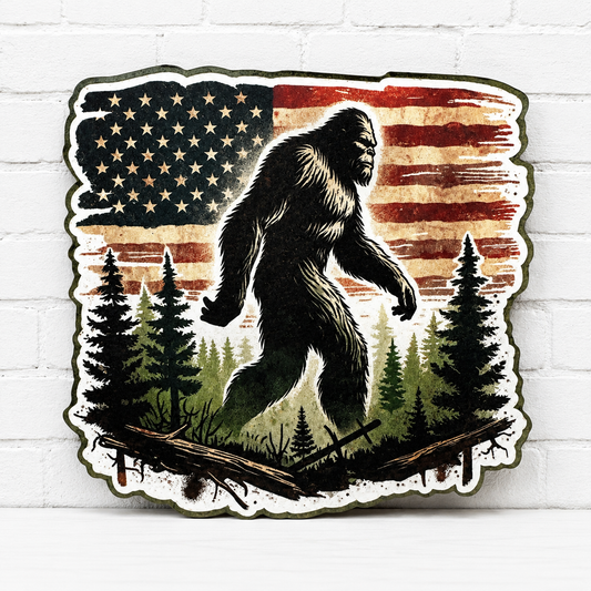 Bigfoot American Flag Car Freshie | Sasquatch Air Freshener | Patriotic Car Freshie | Outdoor Adventure Gift | Bigfoot Gift for Him