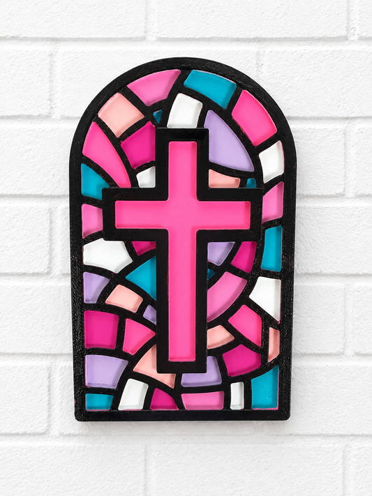 Stained Glass Cross Car Freshie | Christian Car Air Freshener | Pink Cross Handmade Freshie | Faith-Based Religious Gift