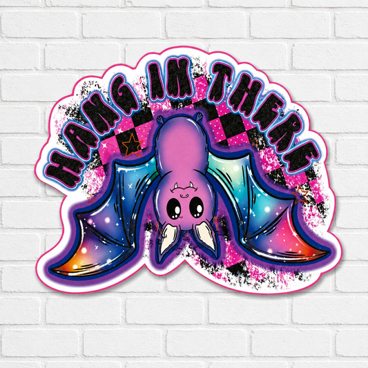 Hang In There Cute Bat Car Freshie | Gothic Halloween Air Freshener | Pink & Purple Bat Freshie