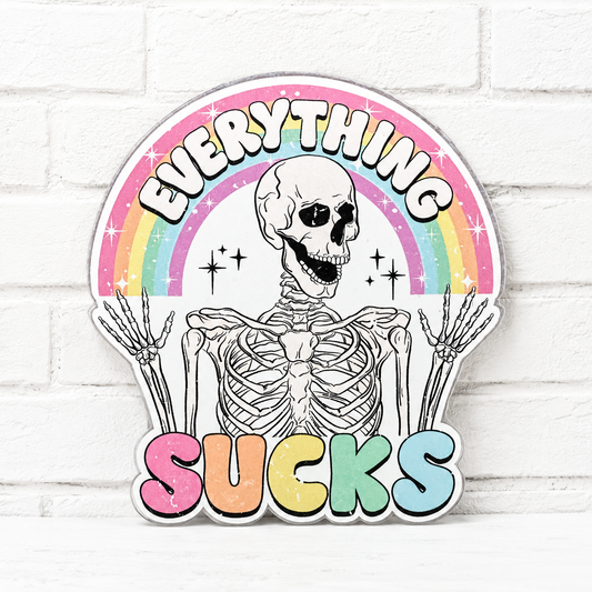 Everything Sucks Skeleton Car Freshie | Pastel Rainbow Gothic Air Freshener
