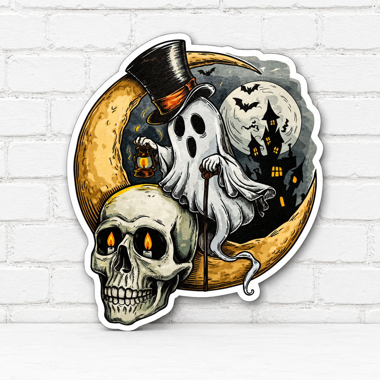 Haunted Ghost & Skull Car Freshie | Vintage Halloween Air Freshener