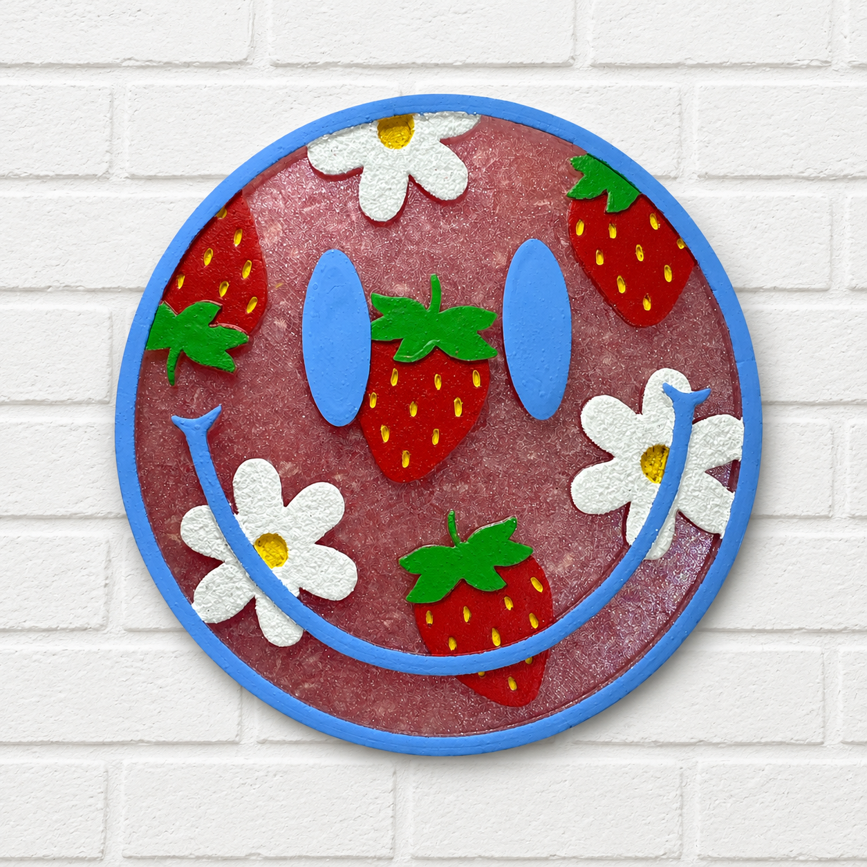 Strawberry Smiley Face Car Freshie | Cute Daisy Air Freshener | Handmade Strawberry Car Freshener